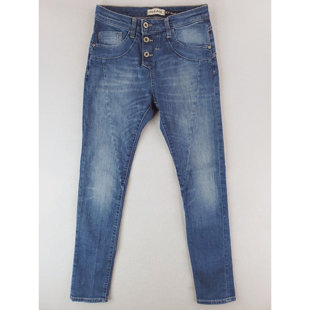 Please Jeans Womens XXS Blue Skinny Button Fly Stretch Denim Pants Medium Wash